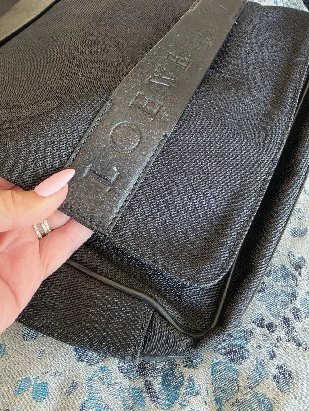 Authentic Loewe Navy-Black Messenger Bag with Leather Trim